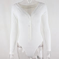Gallery viewerに画像を読み込む, ホワイトフロントボタンVネックロングスリーブボディスーツ