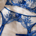 Gallery viewerに画像を読み込む, ブルーフローラル刺繍ホワイトレースベースブラガーターショーツ3セット