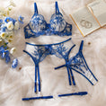 Gallery viewerに画像を読み込む, ブルーフローラル刺繍ホワイトレースベースブラガーターショーツ3セット