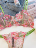 Gallery viewerに画像を読み込む, グリーンストラップピンクフローラルレースブラショーツセット