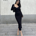 Gallery viewerに画像を読み込む, スクエアネックロングスリーブスリムドレスワンピース