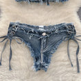 Gallery viewerに画像を読み込む, クラッシュデニムブラローウエストショーツビキニスイムスーツ