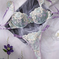 Gallery viewerに画像を読み込む, ラベンダーライトグリーンフローラル刺繍ブラショーツセット