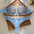 Gallery viewerに画像を読み込む, DEROSSI ライトブルー フラワー刺繍 シアーメッシュ ブラショーツセット|商品全体