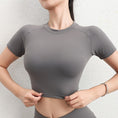 Gallery viewerに画像を読み込む, シームレスヨガOネッククロップトップスTシャツ