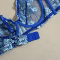 Gallery viewerに画像を読み込む, ブルーフローラル刺繍ブラガーターショーツ4セット