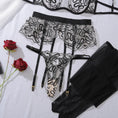 Gallery viewerに画像を読み込む, ブラックスネークデザイン刺繍ブラガーターショーツストッキング4セット