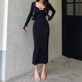 Gallery viewerに画像を読み込む, スクエアネックロングスリーブスリムドレスワンピース