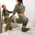 Gallery viewerに画像を読み込む, カムフラージュ+2ラインロングスリーブクロップトップスレギンストラックスーツ