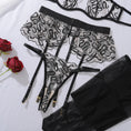 Gallery viewerに画像を読み込む, ブラックスネークデザイン刺繍ブラガーターショーツストッキング4セット