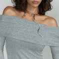 Gallery viewerに画像を読み込む, グレイオフショルダーロングスリーブスリムトップス