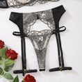 Gallery viewerに画像を読み込む, ブラックホワイトレースフルカップブラガーターショーツ3セット