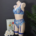 Gallery viewerに画像を読み込む, ブルーフローラル刺繍ブラガーターショーツ4セット