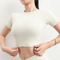 Gallery viewerに画像を読み込む, シームレスヨガOネッククロップトップスTシャツ