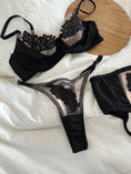 Gallery viewerに画像を読み込む, エンブロイダリーブラックフラワー ランジェリーブラガーターショーツ3Pcs