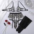 Gallery viewerに画像を読み込む, ブラックスネークデザイン刺繍ブラガーターショーツストッキング4セット
