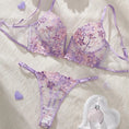Gallery viewerに画像を読み込む, Vカットラベンダーフローラルレース刺繍シースルーブラレットショーツセット