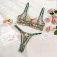 Gallery viewerに画像を読み込む, DEROSSI ボヘミアンフラワー刺繍 ブラ&Tバックセット グラスグリーン 商品写真1