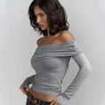 Gallery viewerに画像を読み込む, グレイオフショルダーロングスリーブスリムトップス