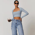 Gallery viewerに画像を読み込む, スクエアネックロングスリーブクロップトップス