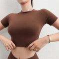 Gallery viewerに画像を読み込む, シームレスヨガOネッククロップトップスTシャツ