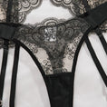 Gallery viewerに画像を読み込む, ブラックフローラルレースハーフカップブラショーツガーター3セット