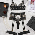 Gallery viewerに画像を読み込む, ブラックフローラルレースハーフカップブラショーツガーター3セット