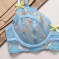 Gallery viewerに画像を読み込む, DEROSSI ライトブルー フラワー刺繍 リボンレース ブラショーツセット|カップの花刺繍とレース