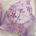 Gallery viewerに画像を読み込む, Vカットラベンダーフローラルレース刺繍シースルーブラレットショーツセット