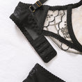 Gallery viewerに画像を読み込む, ブラックフローラル刺繍レースブラガーターショーツ3セット