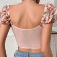 Gallery viewerに画像を読み込む, ピンクフローラル刺繍パフスリーブブラレットTシャツ+Tバックショーツセット