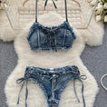 Gallery viewerに画像を読み込む, クラッシュデニムブラローウエストショーツビキニスイムスーツ