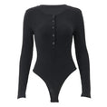 Gallery viewerに画像を読み込む, リブニットフロントボタンヘンリーネックロングスリーブボディスーツ
