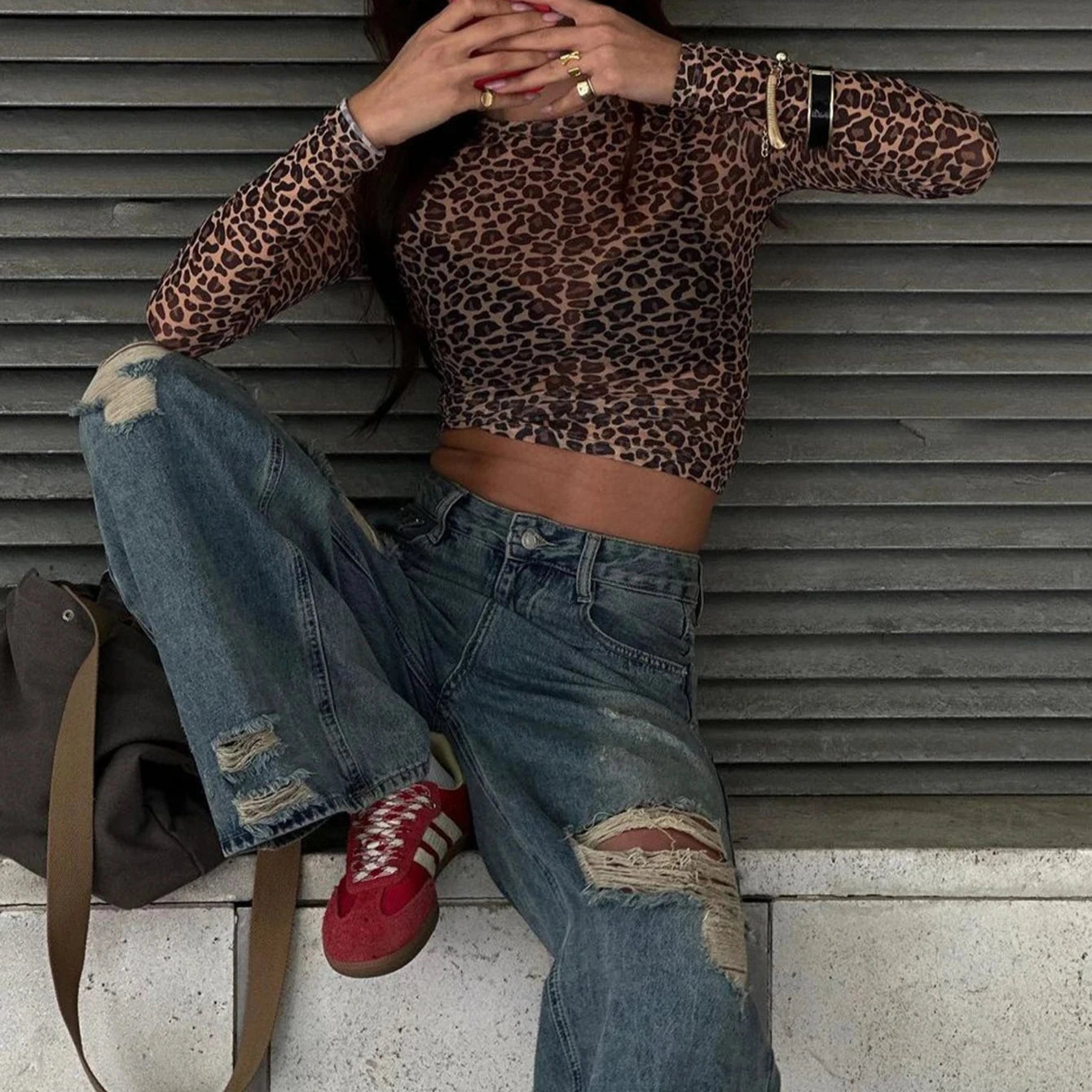 レオパードロングスリーブクロップトップス – DeRossi