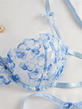 Gallery viewerに画像を読み込む, DeRossi ブルーフローラル エンブロイダリー シースルー ハーフカップ ブラショーツSET
