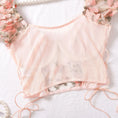 Gallery viewerに画像を読み込む, ピンクフローラル刺繍パフスリーブブラレットTシャツ+Tバックショーツセット