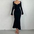 Gallery viewerに画像を読み込む, フロントVカットロングスリーブフィッシュテイルワンピース