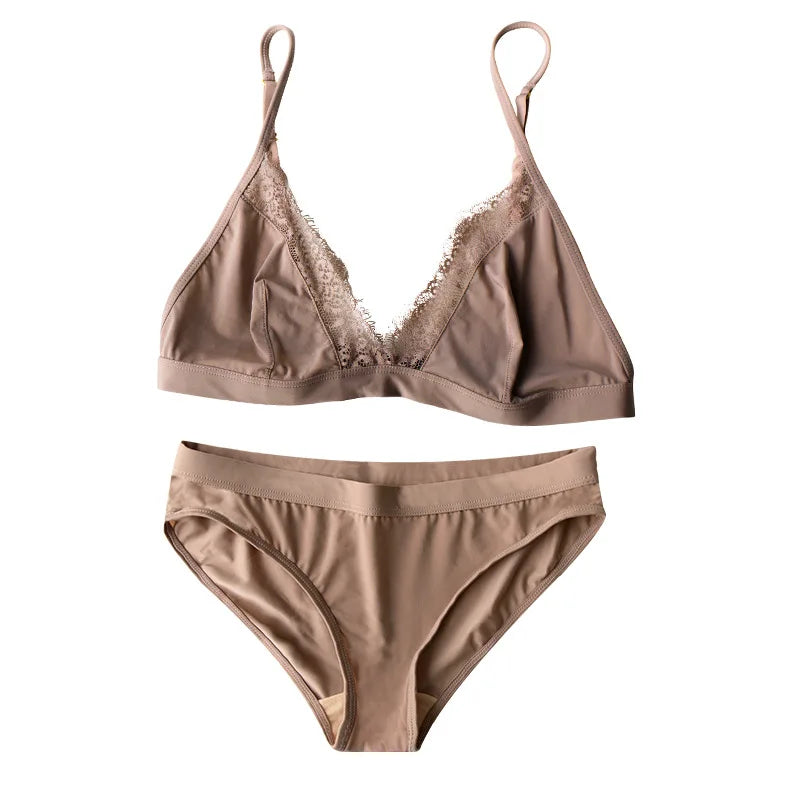 DeRossi アイスシルク アイラッシュレース ノンワイヤー ブラショーツ2SET