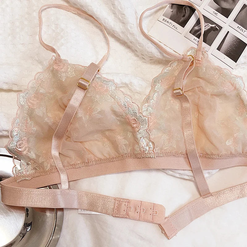 DEROSSI ノンワイヤー トライアングル フルレース エンブロイダリー ブラショーツSET