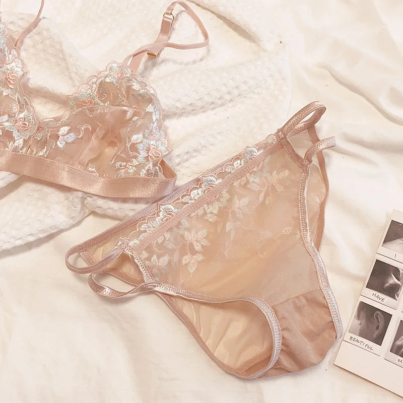 DEROSSI ノンワイヤー トライアングル フルレース エンブロイダリー ブラショーツSET