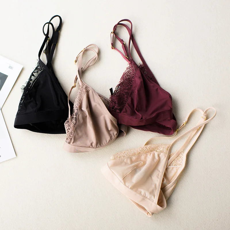 DeRossi アイスシルク アイラッシュレース ノンワイヤー ブラショーツ2SET