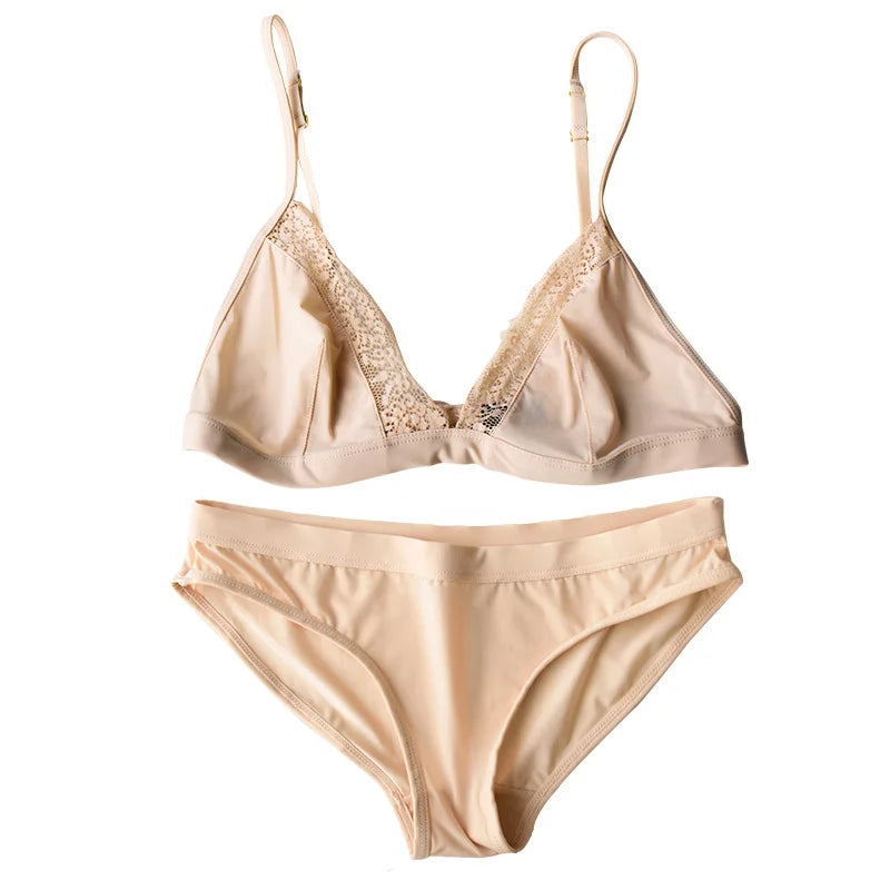 DeRossi アイスシルク アイラッシュレース ノンワイヤー ブラショーツ2SET