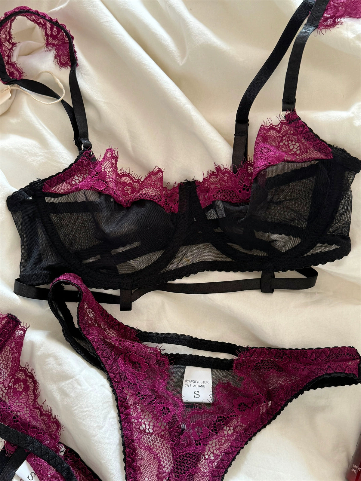 パープルブラックレオパードブラガーターショーツ３セット