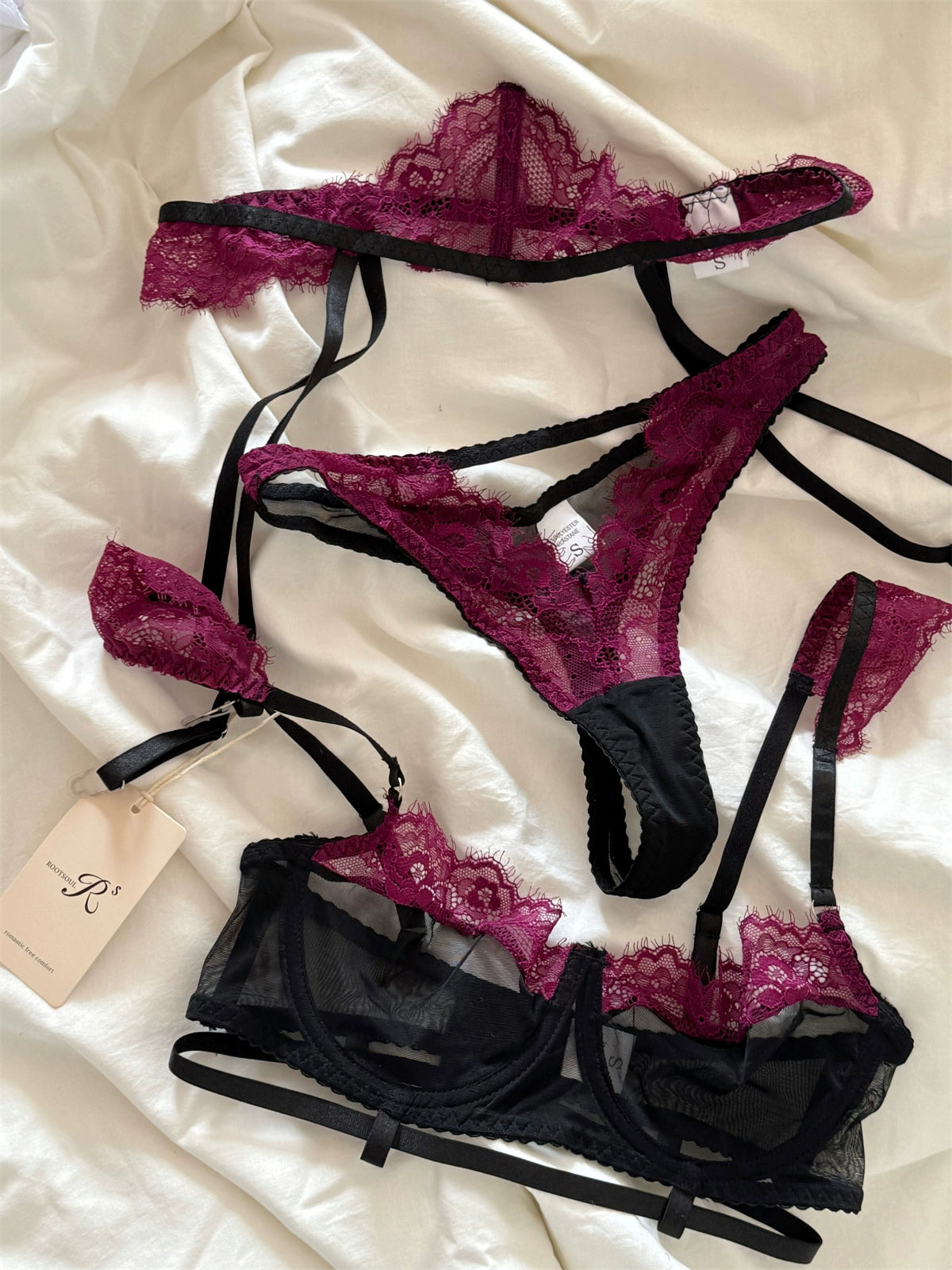 パープルブラックレオパードブラガーターショーツ３セット