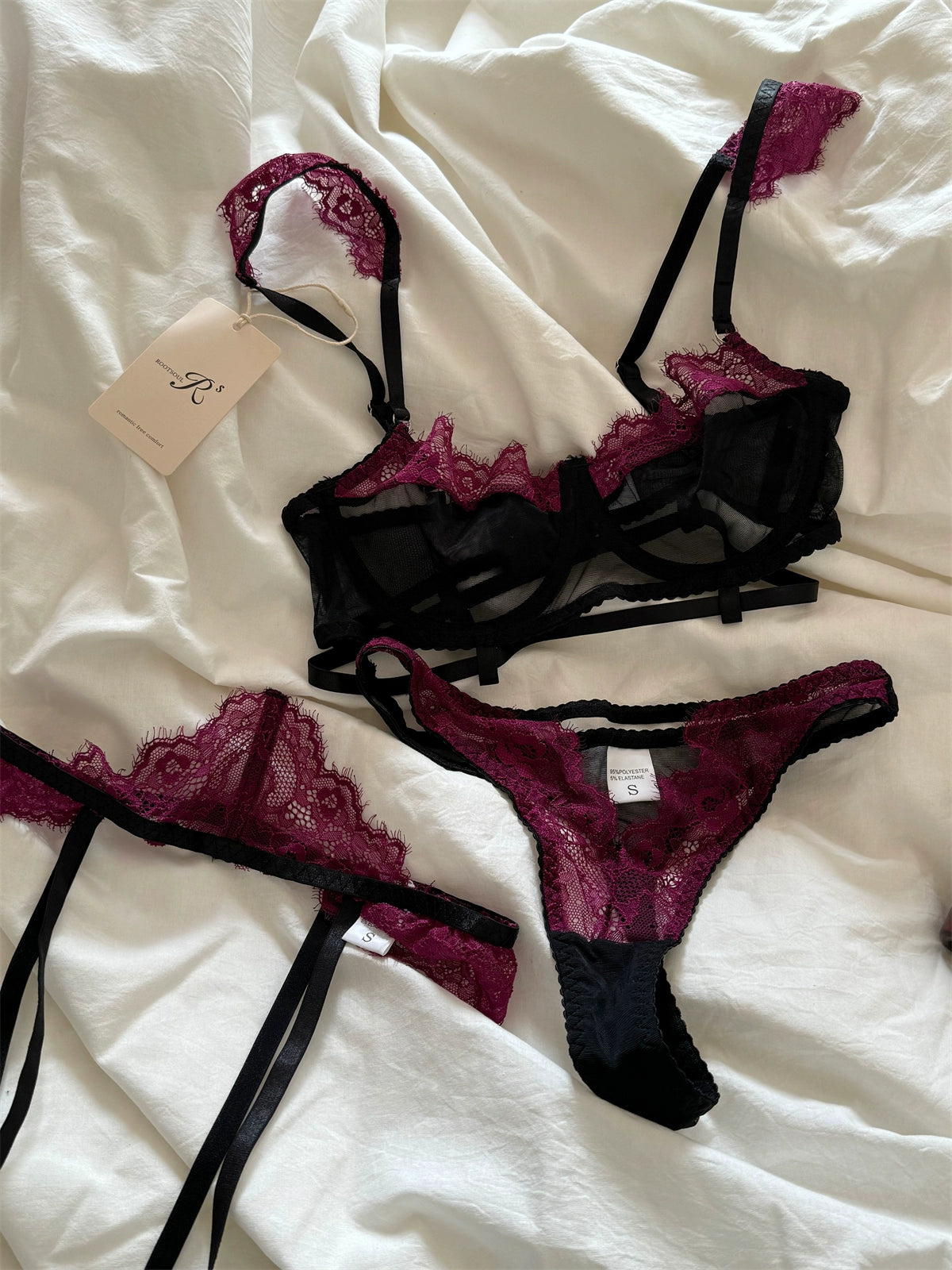 パープルブラックレオパードブラガーターショーツ３セット