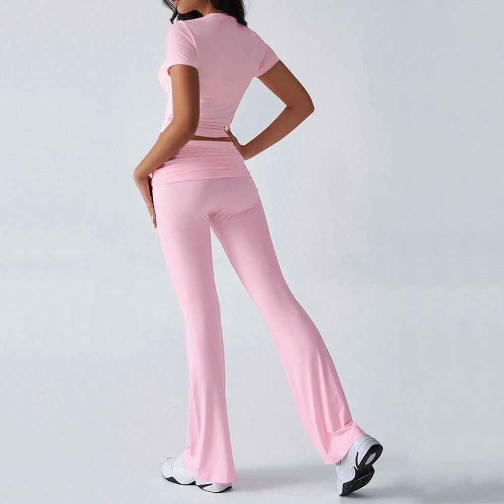 クロップ＆フレアスタイルアップウェアセットアップ2pcs