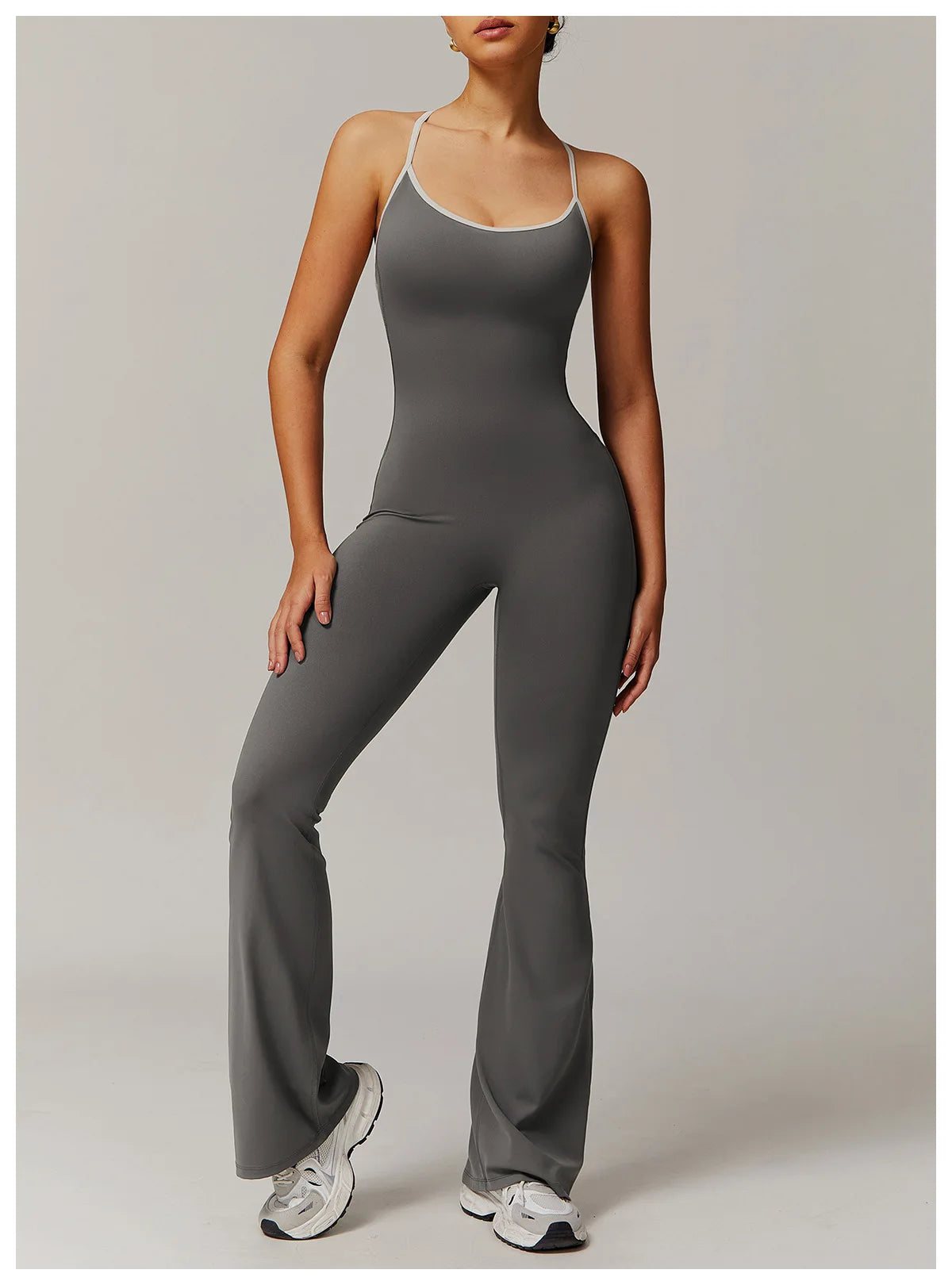 DEROSSI バッククロスフレアヨガオールインワン グレー 商品写真 4