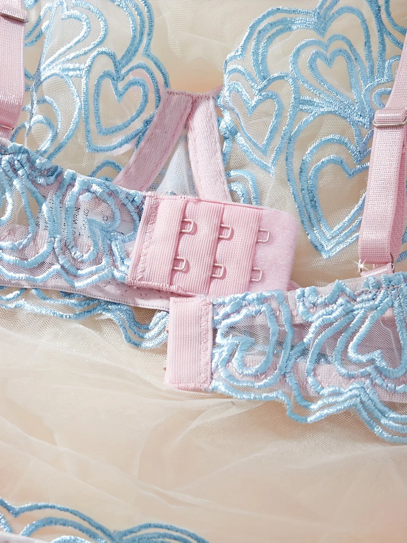 ピンクライトブルーファンシーパットレスブラTバックショーツセット2