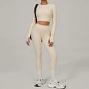 DeRossi クイックドライ ロングスリーブ クロップトップ×レギンス フィットネスセットアップ2PCS