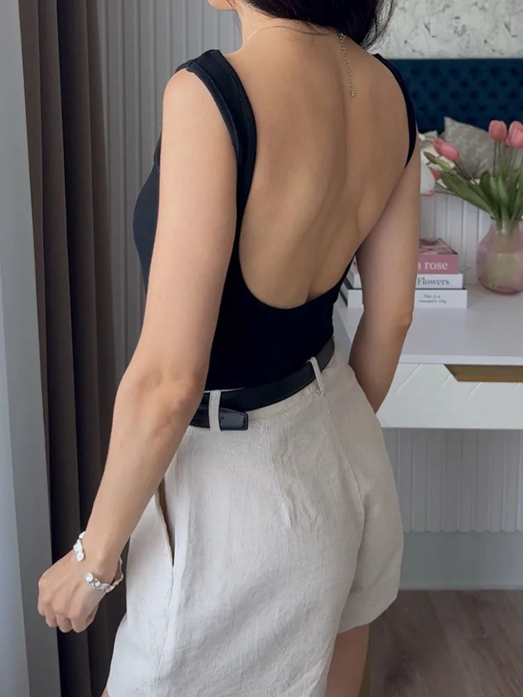 ディープバックレスサマータンクトップwithパッド